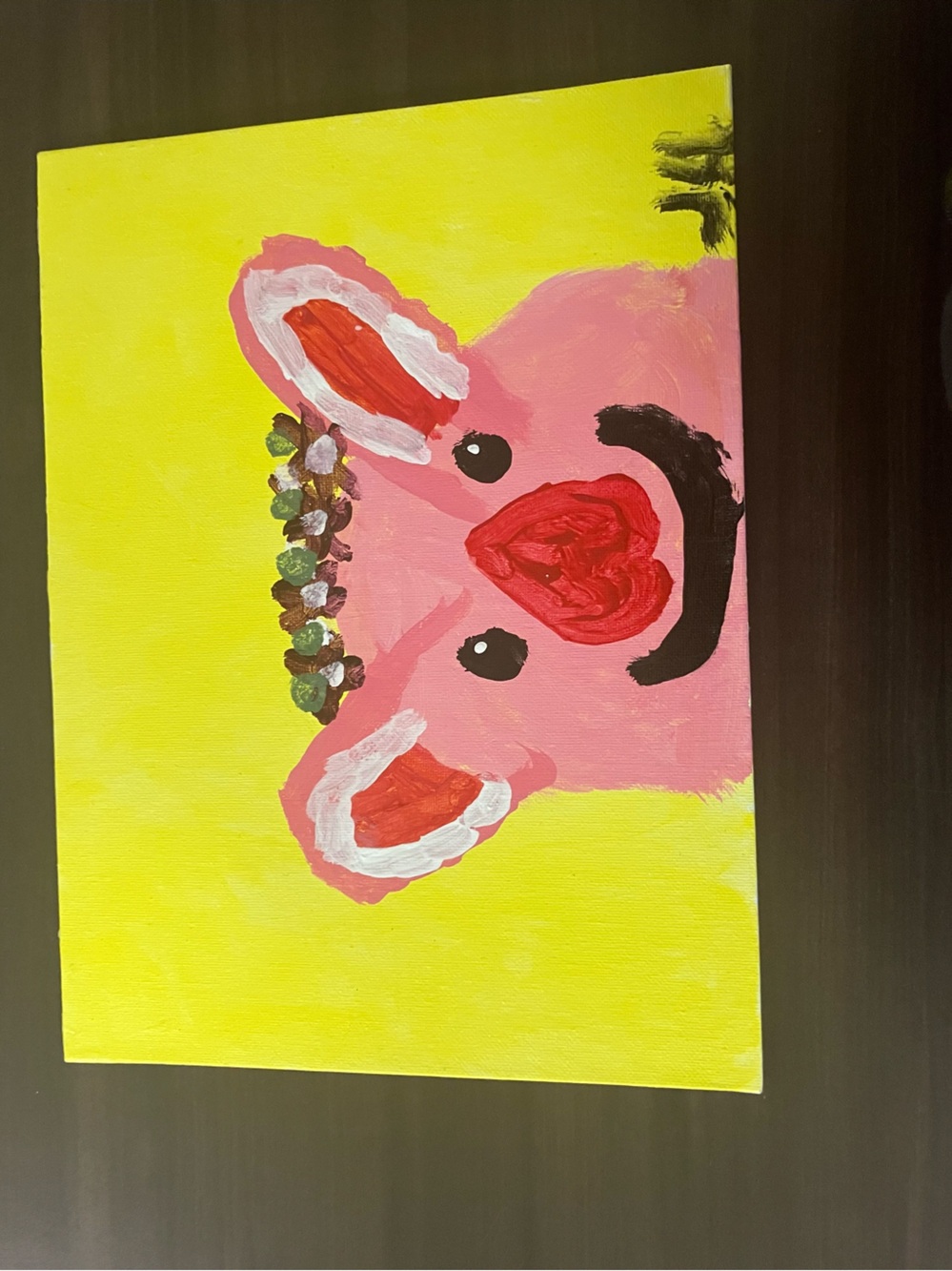 Pink Pig Canvas Art Print - Playful Pink and Yellow Home Art